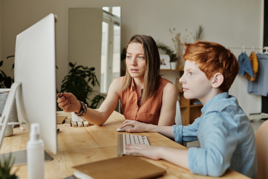 Homeschooling mother and child.