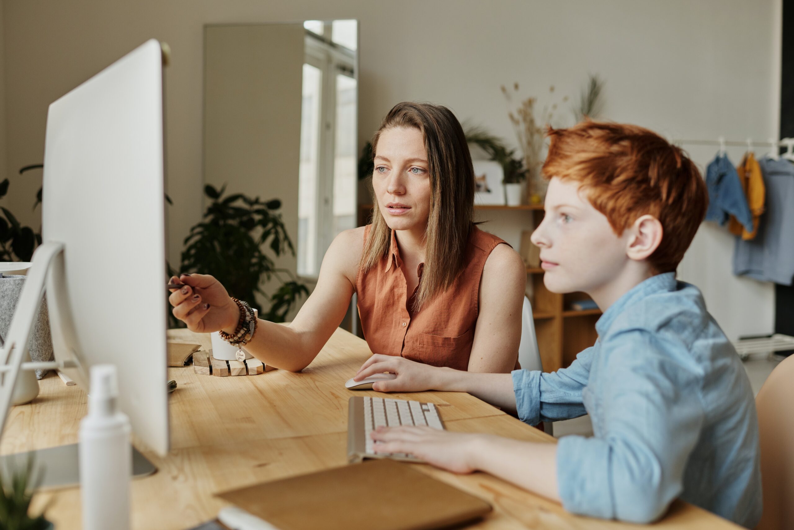 Homeschooling mother and child.